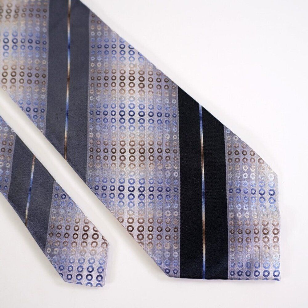 Kenneth Cole New York Silver Black‎ Blue Brown Striped Woven Wide Silk Tie